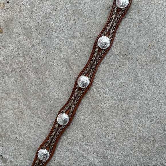 Men’s Authentic Tony Lama Vintage Brown Braided Western Leather Concho Belt 36 - Picture 10 of 16